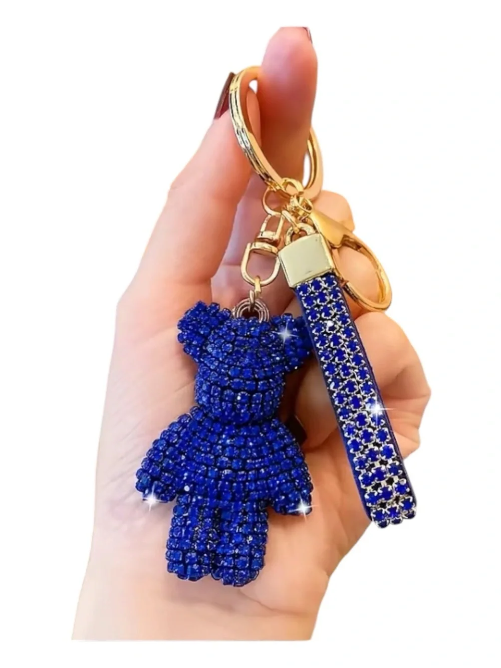 Blue Crystal Teddy Bear Charm with Rhinestone Strap